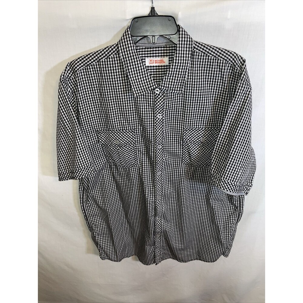 Michael Brandon Casual Shirt Women's Size XL Black Striped Button Up Short Slv